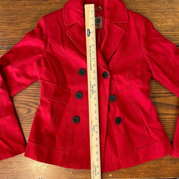 Guess Los Angeles 1981 Wool Blend Coat Size Medium Cherry Red Thick Collared EUC - Picture 3 of 11